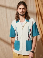 Men Geometric Revere Collar Double Pocket Shirts
