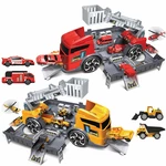 Fire Fighting Suit / Engineering Suit / 4 Red Cars / 4 Yellow Cars Deformation Fire Fighting Engineering Cars Storage Pa