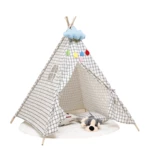 135cm Kids Teepee Play Tent Pretend Playhouse Indoor Outdoor Children Toddler Indian Canvas Playhouse Sleeping Dome w/ P