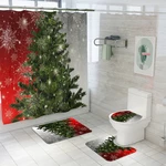 180x180CM Christmas Tree Shower Curtain Set Non-Slip Rugs Toilet Lid Cover Bath Mat Bathroom Decor Set