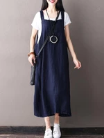 Women Sleeveless Strappy Casual Loose Pure Color Dress