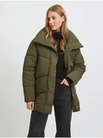 Khaki ladies quilted winter jacket with collar VILA Louisa - Ladies