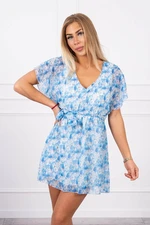 Floral dress with a blue waist tie