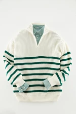 Trendyol Green Unisex Regular Fit Zippered Turtleneck Anti-Pilling Knitwear Sweater