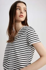 DEFACTO Regular Fit V Neck Striped Short Sleeve T-Shirt