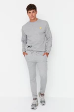 Trendyol Men's Gray Men's Slim Fit Elastic Trousers, Cotton Leather with Label, Sweatpants