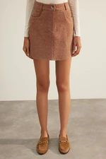 Trendyol Brown Premium High Quality Stamped Mini Woven Skirt