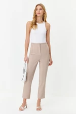 Trendyol Mink Cigarette Patterned High Waist Ankle Length Woven Trousers
