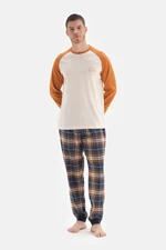 Dagi Ecru Crew Neck Patterned Woven Pajamas Set