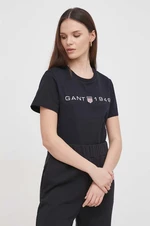 Bavlnené tričko Gant dámsky, čierna farba