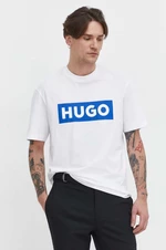 Bavlnené tričko Hugo Blue pánsky,biela farba,s potlačou,50522376