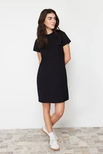 Trendyol Black 100% Cotton Pocket Detailed Crew Neck Short Sleeve Knitted T-shirt Dress