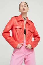 Kožená bunda Moschino Jeans dámska, červená farba, prechodná