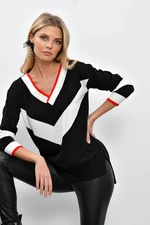 Cool & Sexy Women's Black V-Neck Knitwear Tunic DA49