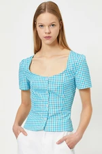 Koton Women's Turquoise White Checked Blouse