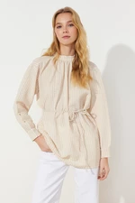 Trendyol Beige Belted Woven Seeerproof Plaid Tunic