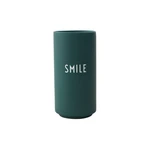 Ciemnozielony porcelanowy wazon Design Letters Smile, wys. 11 cm