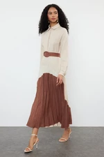 Trendyol Brown Color Block Woven Shirt Dress