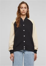 Women's Terry Raglan College Jacket - Black/White Sand