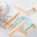 Natural Wood Bamboo Soap Drainer Dishes Tray Soap Dry Holder Storage Rack Plate