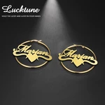 Lucktune Custom Name Hoop Earrings Stainless Steel Personalized Letter Nameplate Circle Earrings for Women Fashion Party Jewelry
