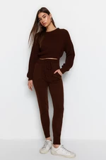 Trendyol Brown Crop Crew Neck Knitwear Top-Upper Suit