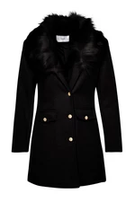 Trendyol Black Premium Fur Collar Detailed Coat with Gold Buttons