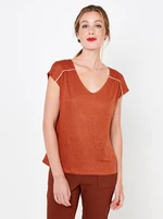 Brown linen blouse with buttons on the back CAMAIEU - Women
