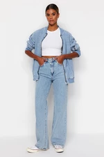 Trendyol svetlomodré džínsy so širokým pásom
