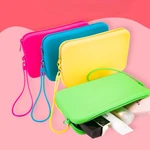 Portable Square Cosmetic Bag Mini Coin Purse Large Capacity Waterproof Silicone Storage Bag Casual Solid Color Home Storage