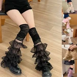 Women Cute Pile Sock Long Knee Length Solid White Black Lacy Stitching Parties Clubs Subculture-Style Wearing for Summer T8NB
