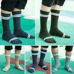 Large Size Five Finger Socks For Men Combed Cotton Striped Weaving Colorful Vintage Party Dress Long Socks With Toes EU 42-48