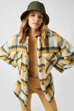 Koton Women's Checkered Pocket Buttoned Yellow Coat 2kal58140iw