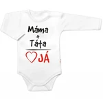 Body dlouhý rukáv s vtipným textem Baby Nellys, Máma+Táta, bílé, vel. 56 (1-2m)
