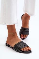 Women's sandals with braided flat heels, black radians