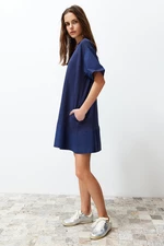 Trendyol Navy Color Block Woven Poplin Detail Mini Dress