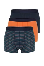 Trendyol 3-Piece Orange-Navy Blue Striped-Plain Mix Cotton Boxers