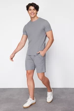 Trendyol Gray Regular Fit Waffle Knitted Pajama Set with Shorts
