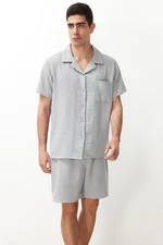 Trendyol Gray Men's Regular Fit Shirt Collar Pajama Set with Woven Shorts