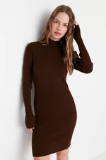 Trendyol Brown Brown Mini Knitwear High Collar Dress