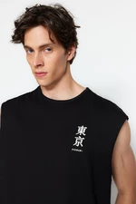 Trendyol Czarny Oversize Fit Far East Drukowany Podkoszulek-T-Shirt