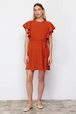 Trendyol Tile Belted Mini Woven Dress with Flounce Sleeves Opening at the Waist