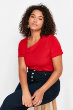Trendyol Curve Red Asymmetric Collar Knitted Blouse