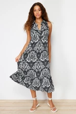 Trendyol Black Ethnic Polo Collar Patterned Maxi