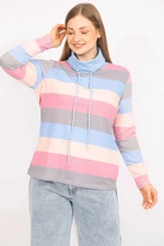 Şans Women's Colorful Plus Size Cotton Fabric Collar Detailed Colorful Blouse