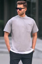 Madmext Basic Men's T-Shirt 6090 with Colored Gray Patches.