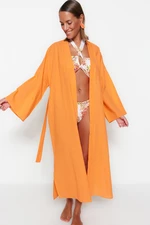Trendyol Maxi Tkané Kimono a Kaftan s Oranžovým Pásom