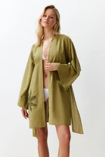 Trendyol Green Belted Mini Woven Embroidered 100% Cotton Kimono&Kaftan