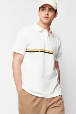Trendyol White Regular/Regular Fit Stripe Printed 100% Cotton Polo Neck T-shirt