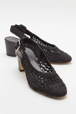 LuviShoes LOPA Women's Black Knitted Heeled Shoes